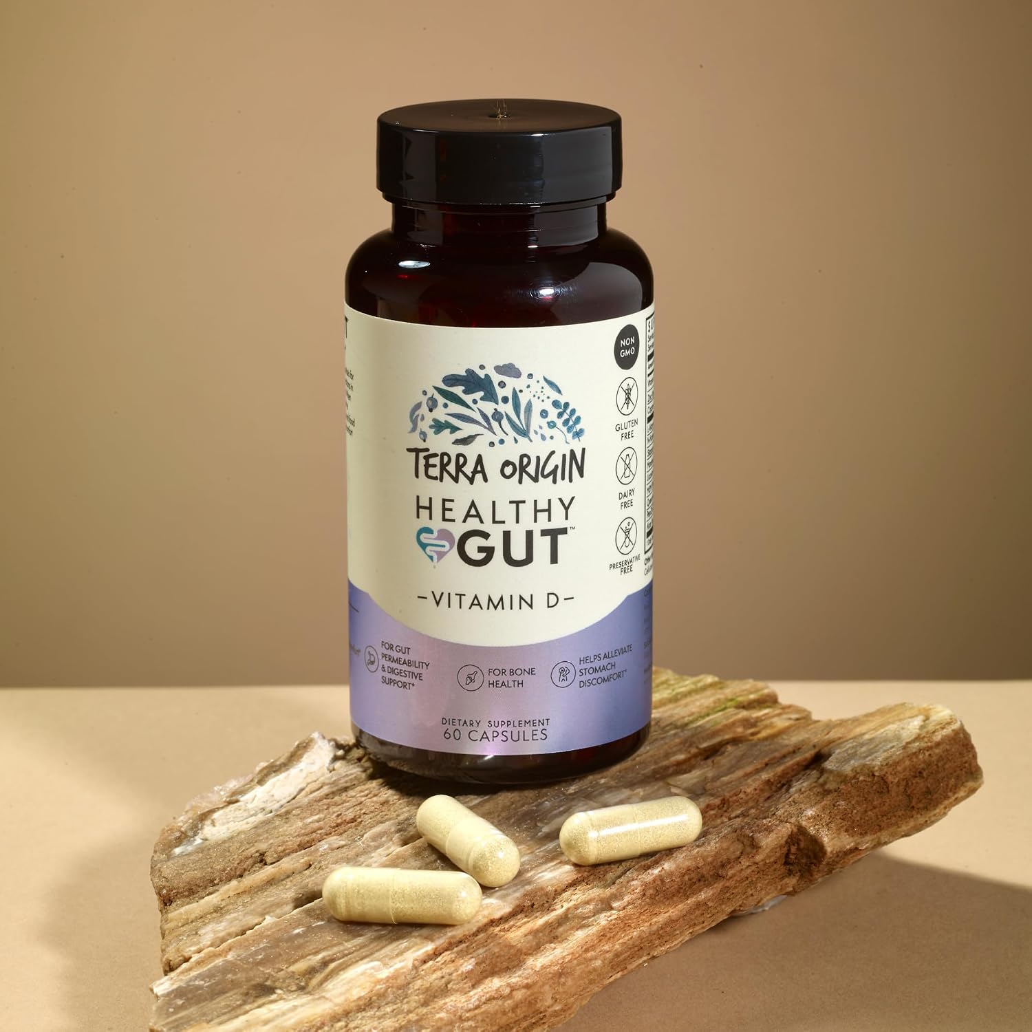 TERRA ORIGIN Healthy Gut con vitamina D 5000 UI | 60 cápsulas | Salud intestinal