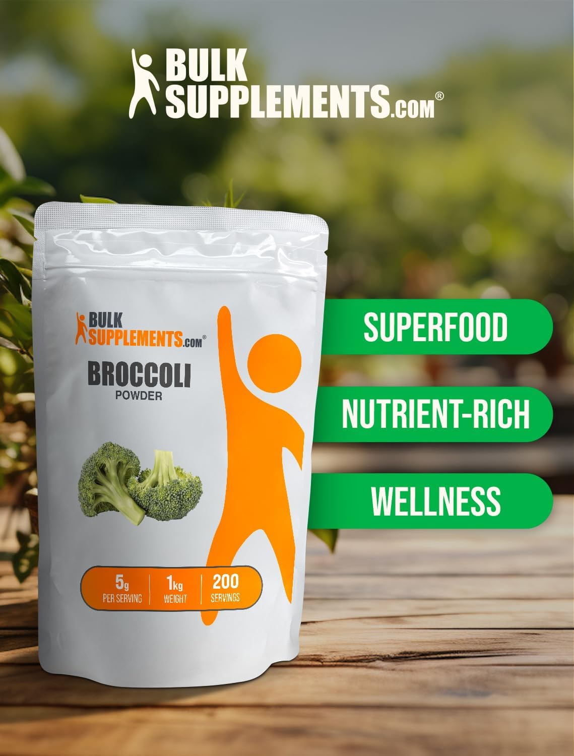 BulkSupplements.com Polvo de Brócoli - Suplemento de Sulforafano, Vegano y Sin Gluten, 5g por Porción, 1kg (Paquete de 5)