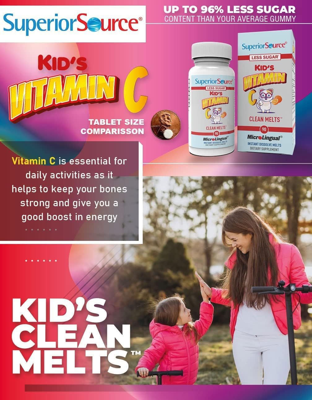 Superior Source Kid's Vitamin C Clean Melts - 90 MicroLingual Instant-Dissolve Tablets