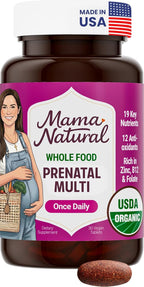 Vitaminas Prenatales Orgánicas Mama Natural - 30 Dosis, Vegano, Sin Gluten, Con Folato