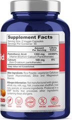 NusaPure Ácido Pantoténico (Vitamina B5) 1200 mg por dosis, 100 Cápsulas Vegetales, Vegano, sin OGM