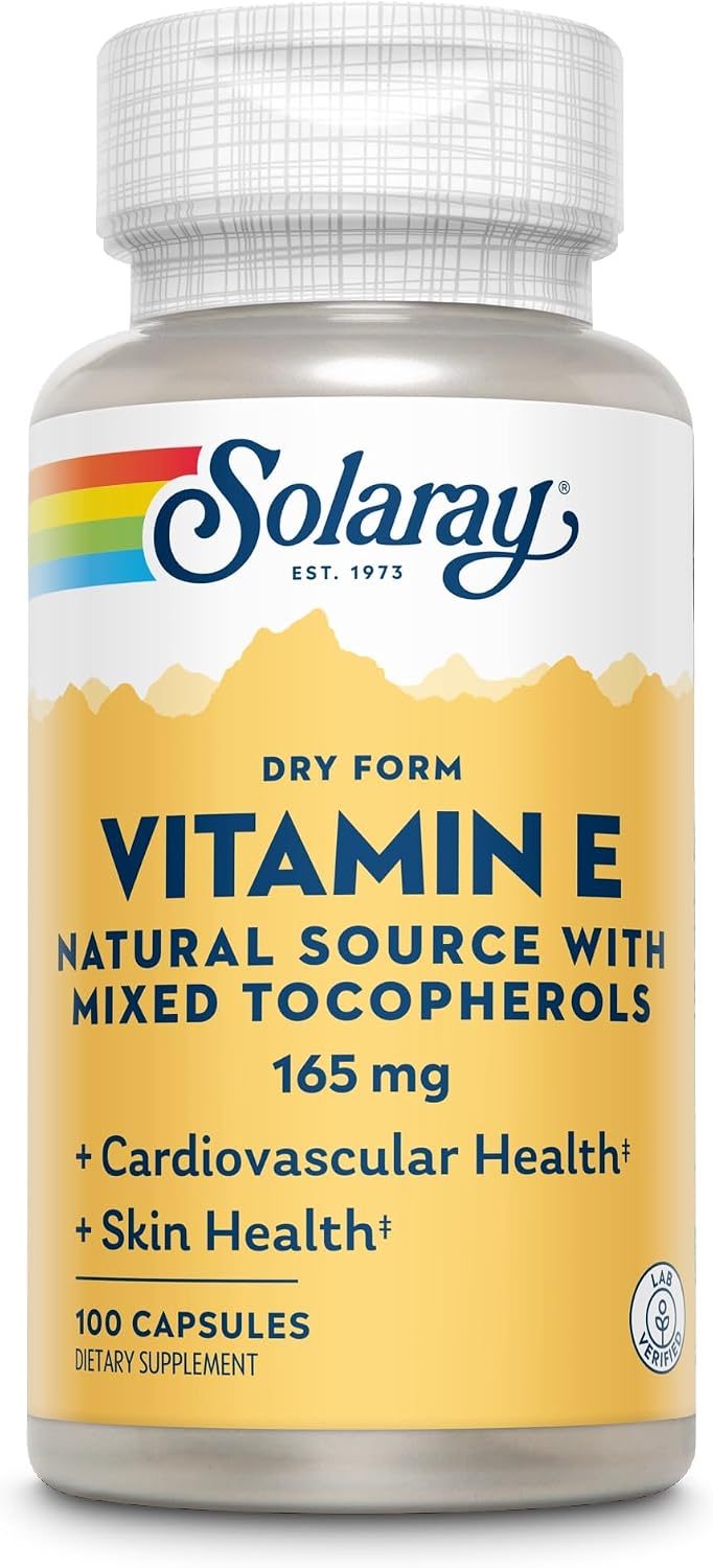 SOLARAY Dry Vitamin E 200 IU with Mixed Tocopherols, 100 Capsules