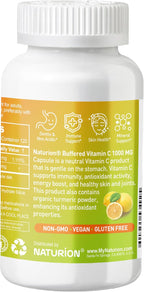 NATURION Vitamina C Tamponada 1000 mg con Cúrcuma Orgánica - 120 Cápsulas Veganas (120 Días de Suministro)