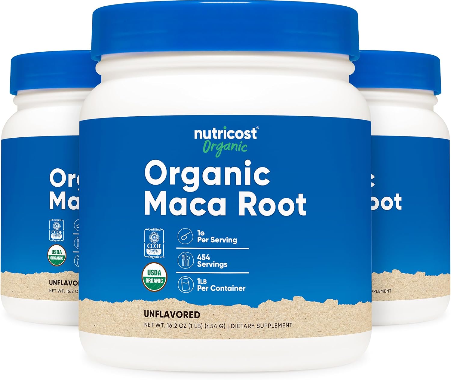 Nutricost Polvo de Raíz de Maca Orgánica (1 Libra por Envase, Paquete de 3)