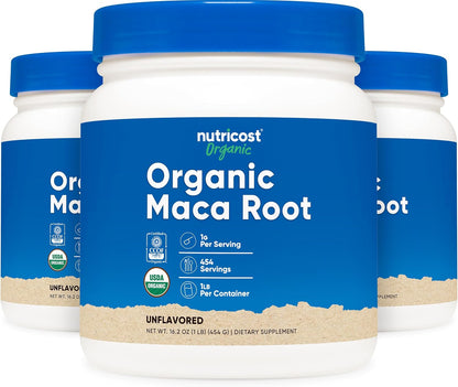 Nutricost Polvo de Raíz de Maca Orgánica (1 Libra por Envase, Paquete de 3) – Image 1