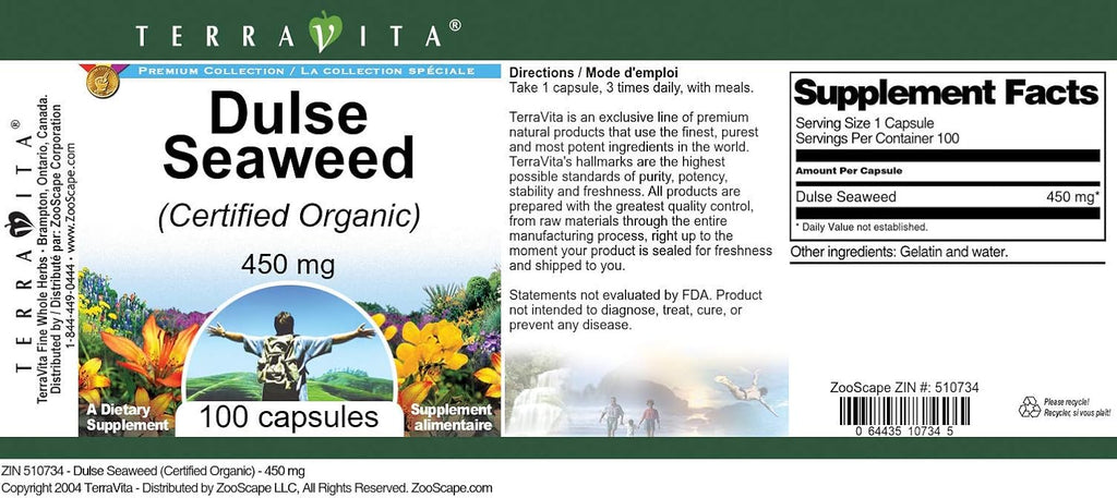 Alga Dulse (Dulse Seaweed) - 450 mg (100 Cápsulas)