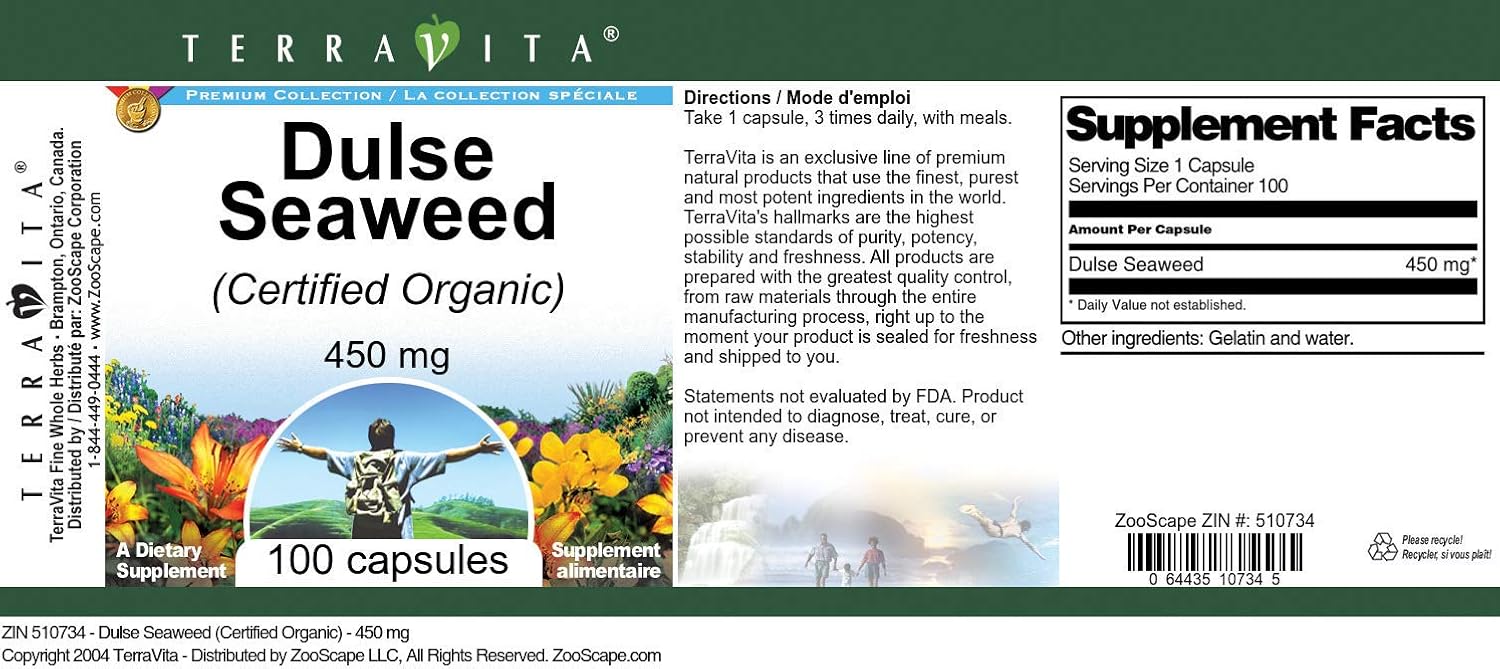 Alga Dulse (Dulse Seaweed) - 450 mg (100 Cápsulas)