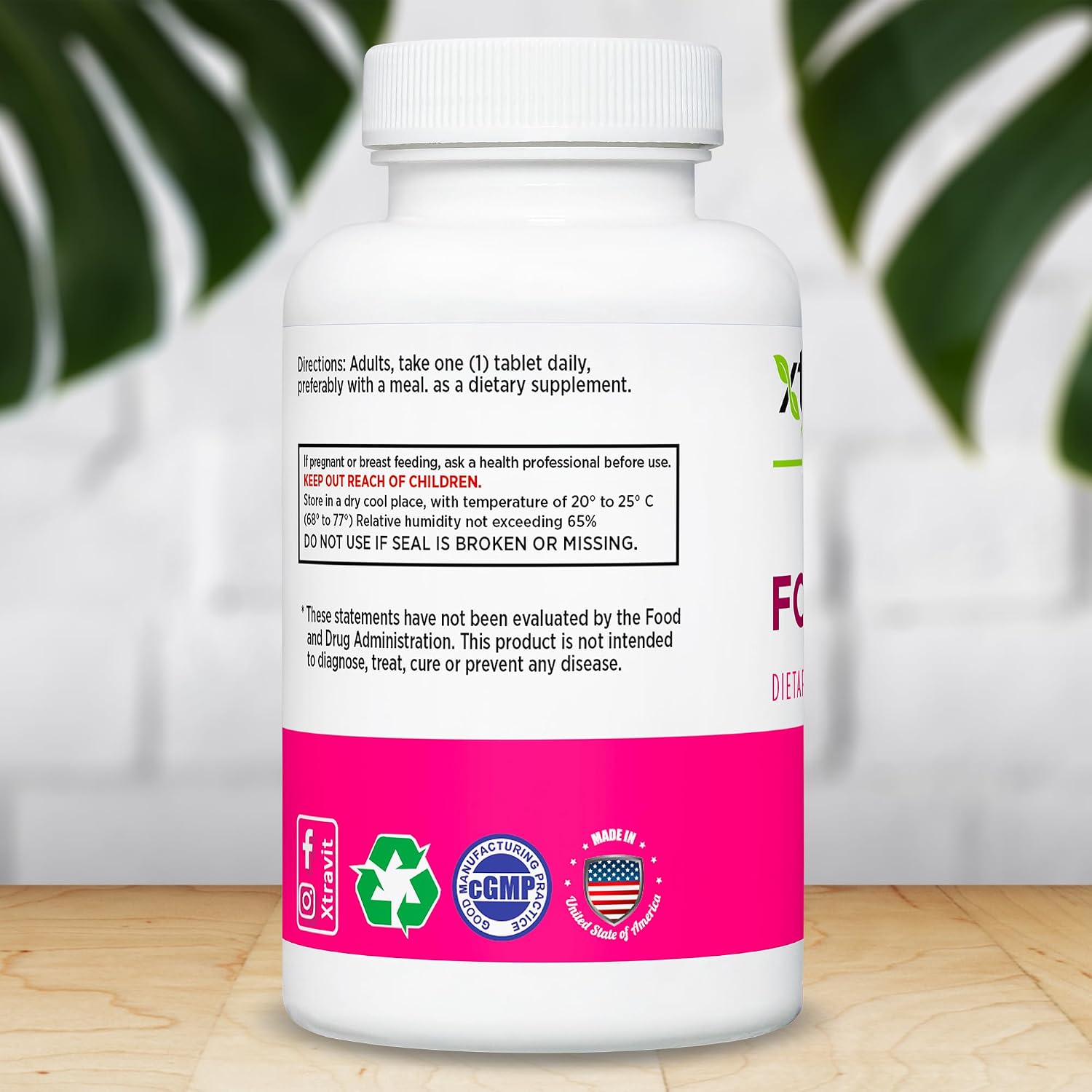 Xtravit Ácido Fólico 800 mcg – Complemento para Embarazo, Lactancia y Postparto – 60 Comprimidos Veganos