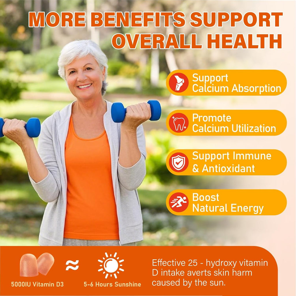 2 Paquetes de Gominolas de Vitamina D3 y K2 para Adultos, Sin Azúcar, Vitamina D3 5000UI + K2 (MK-7) 200mcg Suplemento con Complejo B y Vitaminas C y E, para Huesos, Músculos, Dientes e Inmunidad, Vegano, Sin Gluten