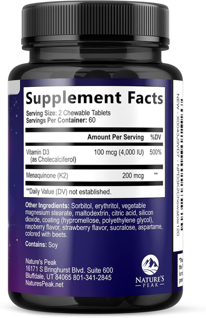 Vitamina D3 K2 5000 UI + 100 mcg MK-7 - 120 Comprimidos Masticables Sabor a Baya – Image 9