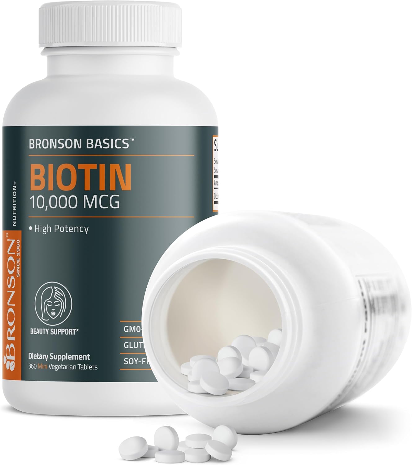 Bronson Biotina 10.000 mcg | 360 Comprimidos | Para el Mantenimiento del Cabello, Piel y Uñas | Vegetariano, No-GMO