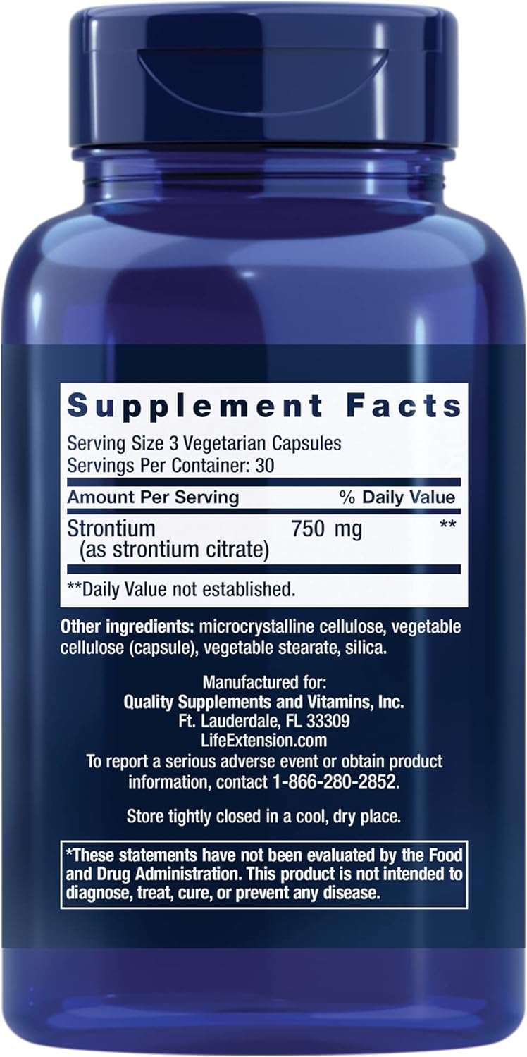 Life Extension Cápsulas de Estroncio, Mineral Traza para el Soporte Óseo Avanzado, Sin Gluten, No GMO, Vegetariano, 90 Cápsulas