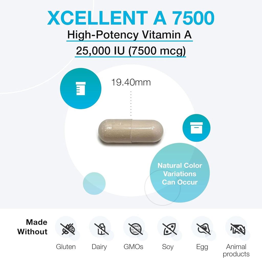 XYMOGEN Xcellent A 7500 - Vitamina A (Retinil Palmitato) - 60 Cápsulas