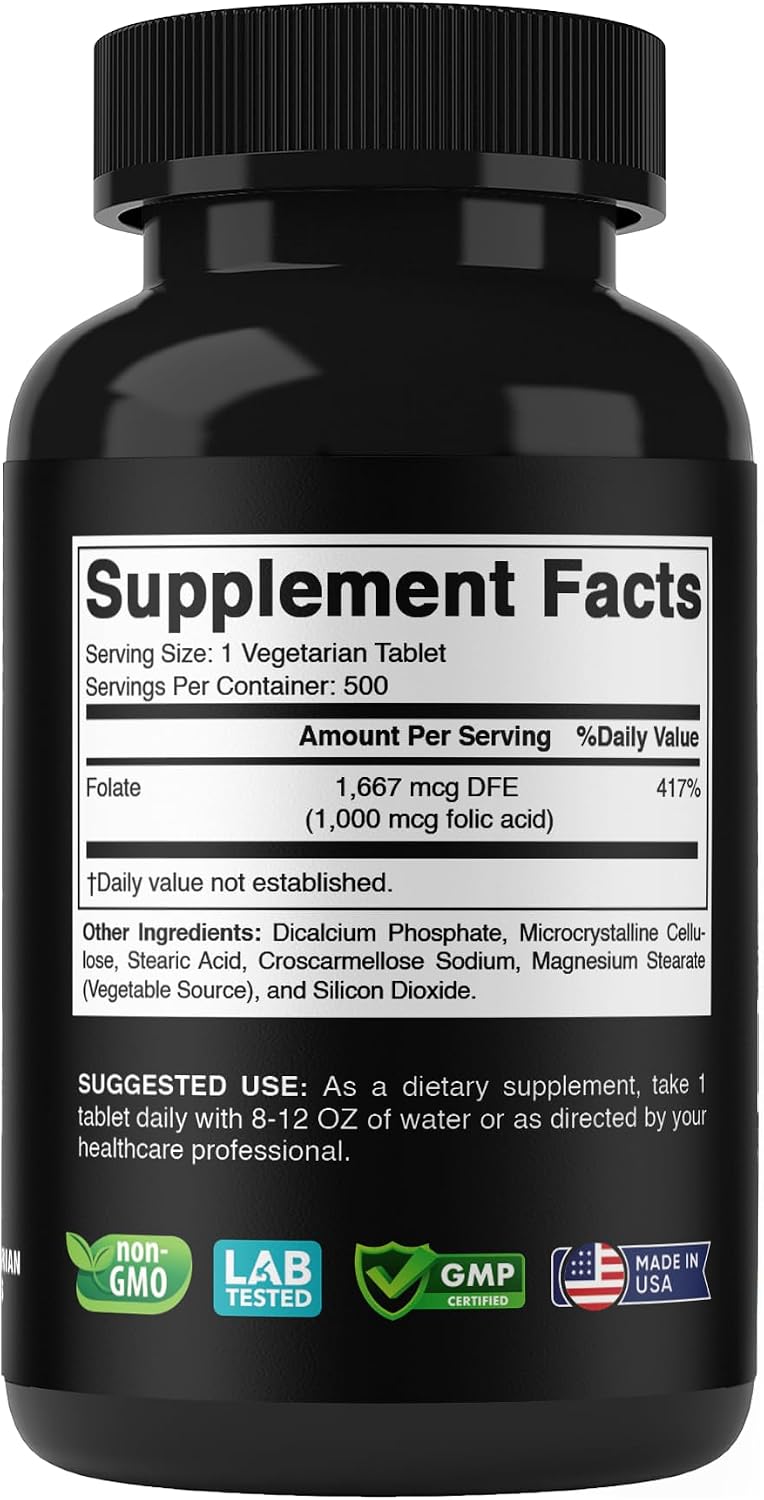 Vitabod Ácido Fólico 1 mg (1000 mcg) - 500 Comprimidos Veganos