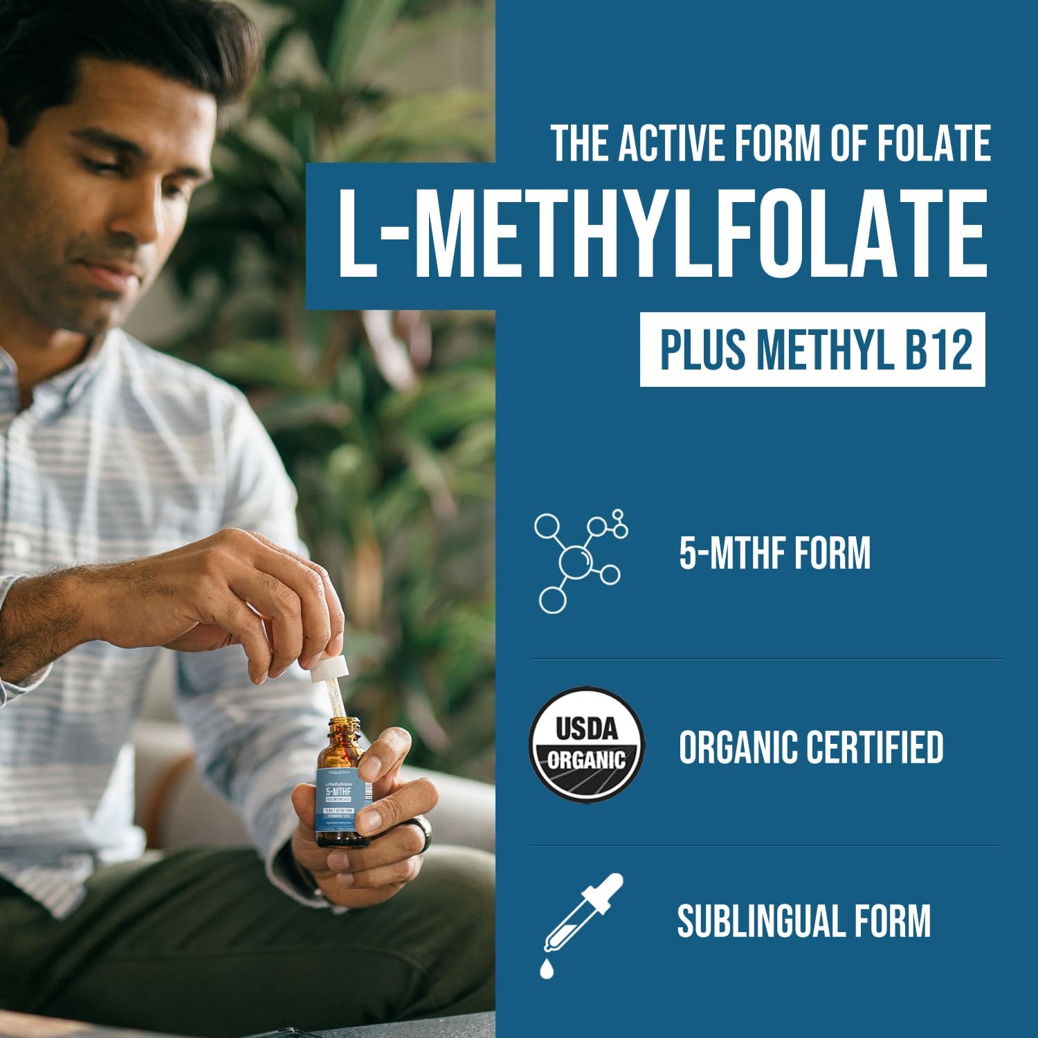 L-Methylfolate 15 mg plus Methyl B12 Cofactor - Líquido sublingual de alta potencia - Sabor a bayas orgánico
