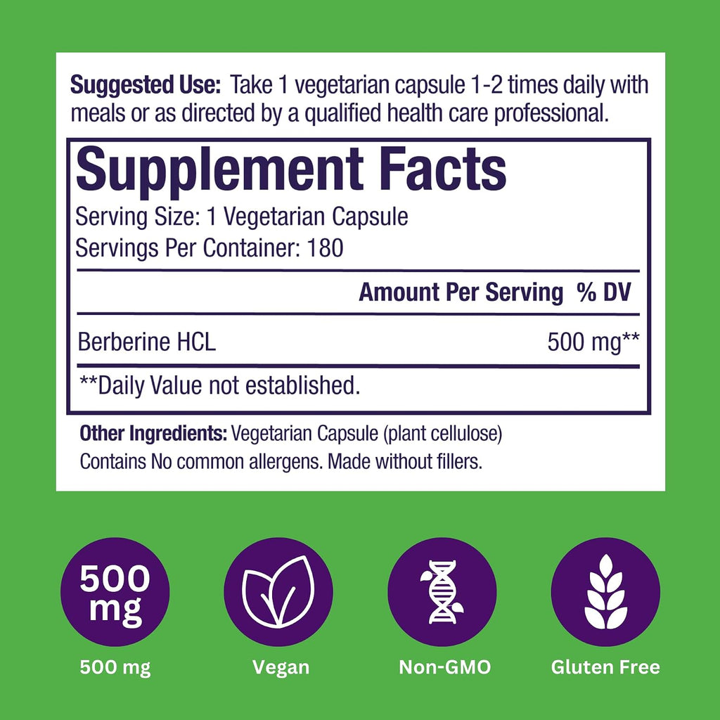 Extracto de Berberina 500 mg – Paradise Herbs, 180 Cápsulas Vegetales
