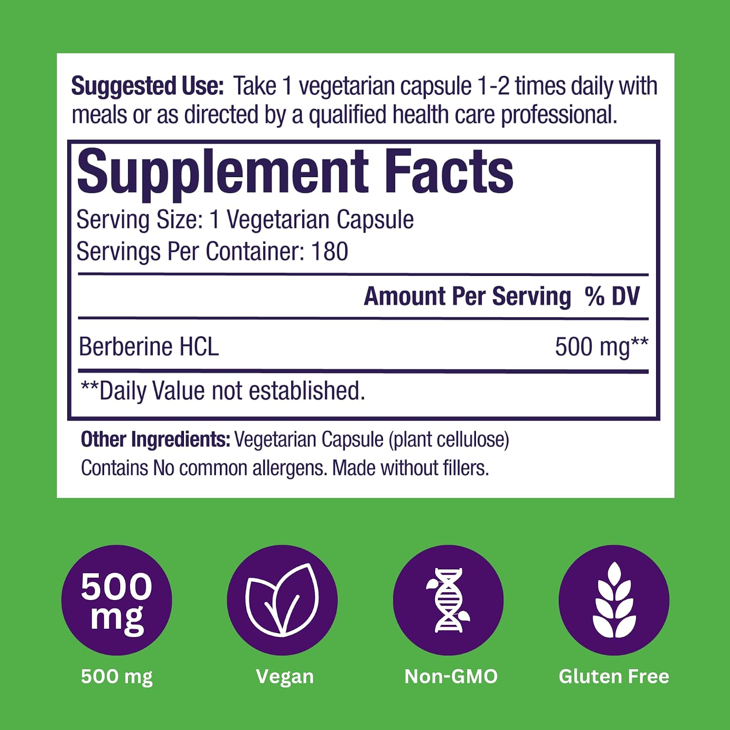 Extracto de Berberina 500 mg – Paradise Herbs, 180 Cápsulas Vegetales
