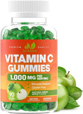 Vitamin C 1000mg Gummies (90 Count) - Maximum Strength Chewable Immune Support & Collagen Support for Adults & Kids - Natural Green Apple Flavor - Gluten Free, Non-GMO, Vegetarian - 90 Gummies