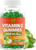 Vitamin C 1000mg Gummies (90 Count) - Maximum Strength Chewable Immune Support & Collagen Support for Adults & Kids - Natural Green Apple Flavor - Gluten Free, Non-GMO, Vegetarian - 90 Gummies