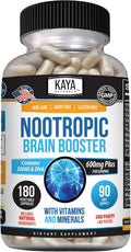Kaya Naturals - Nootropic Brain Booster - Potenciador Cognitivo para Memoria y Concentración - 180 Cápsulas