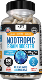 Kaya Naturals - Nootropic Brain Booster - Potenciador Cognitivo para Memoria y Concentración - 180 Cápsulas