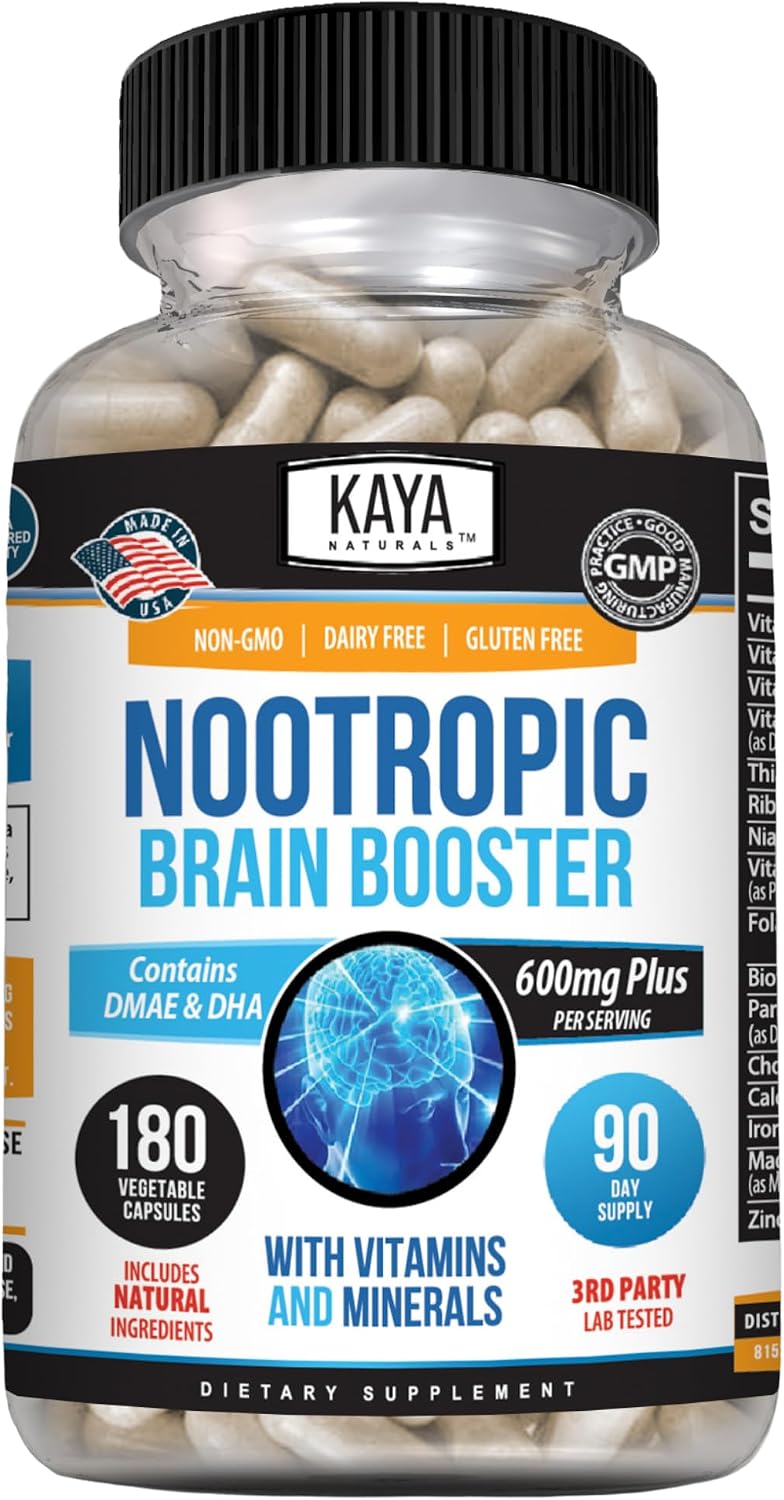 Kaya Naturals - Nootropic Brain Booster - Potenciador Cognitivo para Memoria y Concentración - 180 Cápsulas
