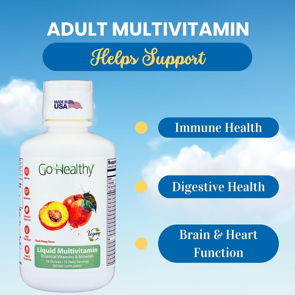 Go Healthy Complete Liquid Multivitamin | Vegan | 32 Doses | Mango and Peach Flavor