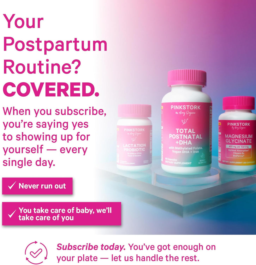 Pink Stork Total Postnatal - Vitaminas posnatales con DHA de algas, folato metilado y hierro - 60 cápsulas