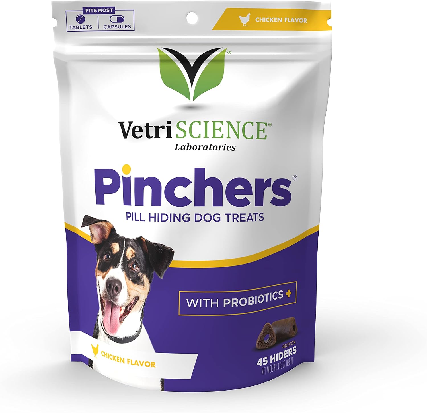 VetriScience Extra Large Pinchers Pill Hiders - Envoltura para pastillas con probióticos para perros, sabor a mantequilla de cacahuete, 45 unidades