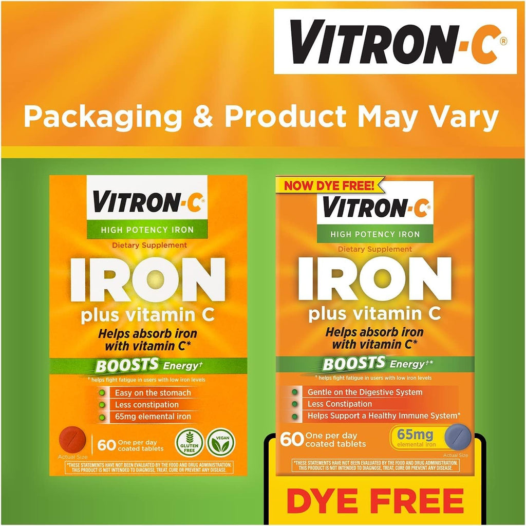 Vitron-C Suplemento de Hierro de Alta Potencia con 125 mg de Vitamina C, 60 Unidades (Paquete de 2)