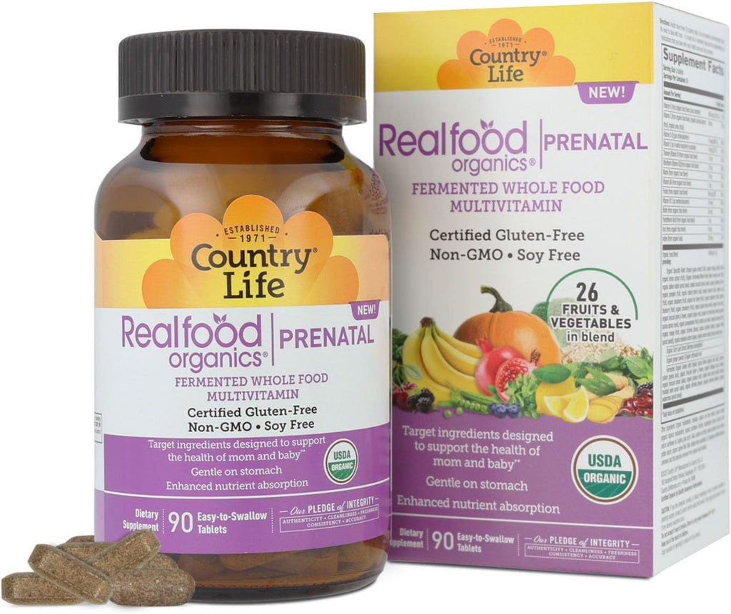 Realfood Organics Prenatal Multi - Antes, Durante y Después del Embarazo - Con Folato, D3 y Hierro - 90 Comprimidos