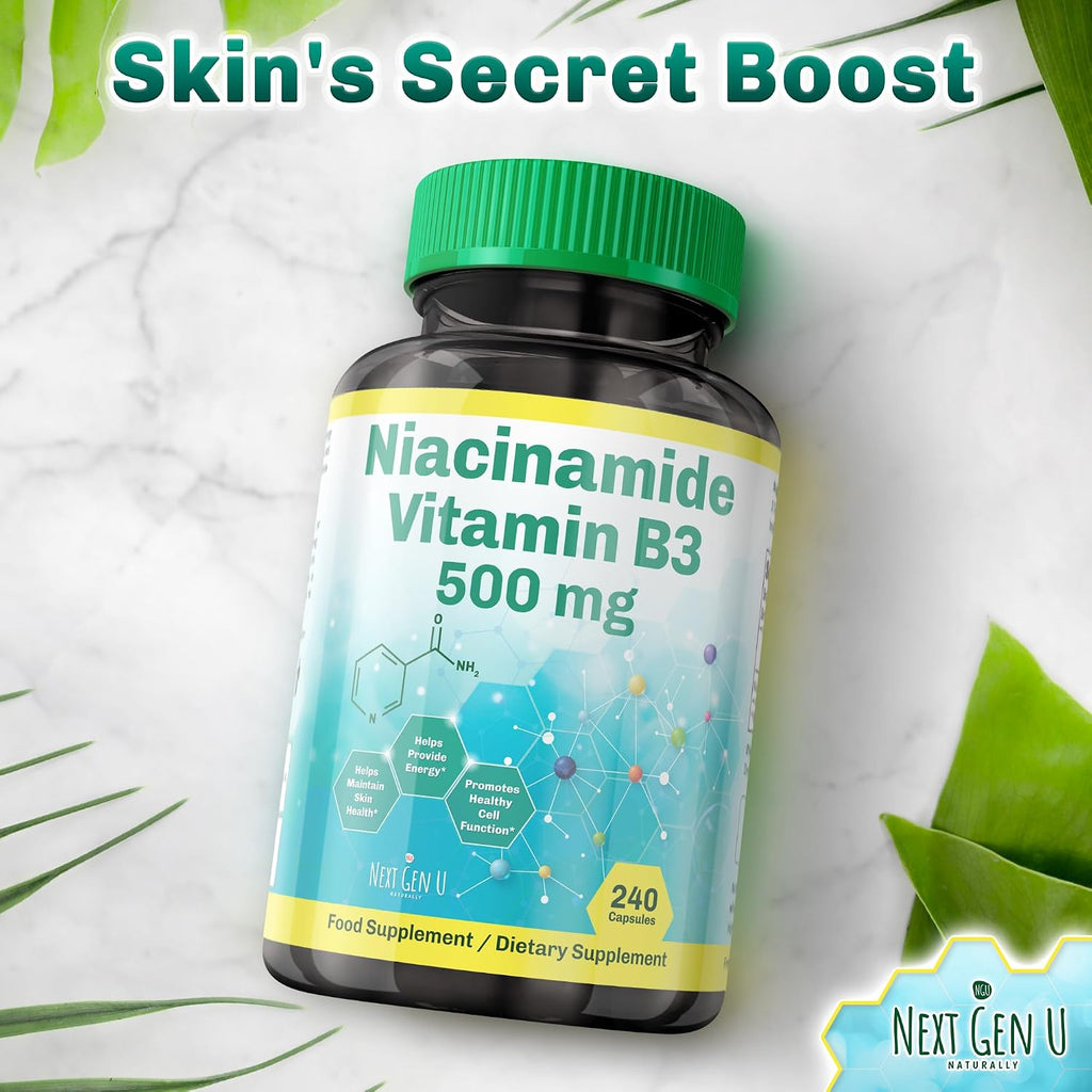 Vitamina B3 (Niacinamida) 500 mg - 240 Cápsulas - NGU Next Gen U