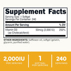 Type Zero Vitamina D3 2000 UI, 240 Cápsulas Blandas - No Transgénico y Sin Gluten