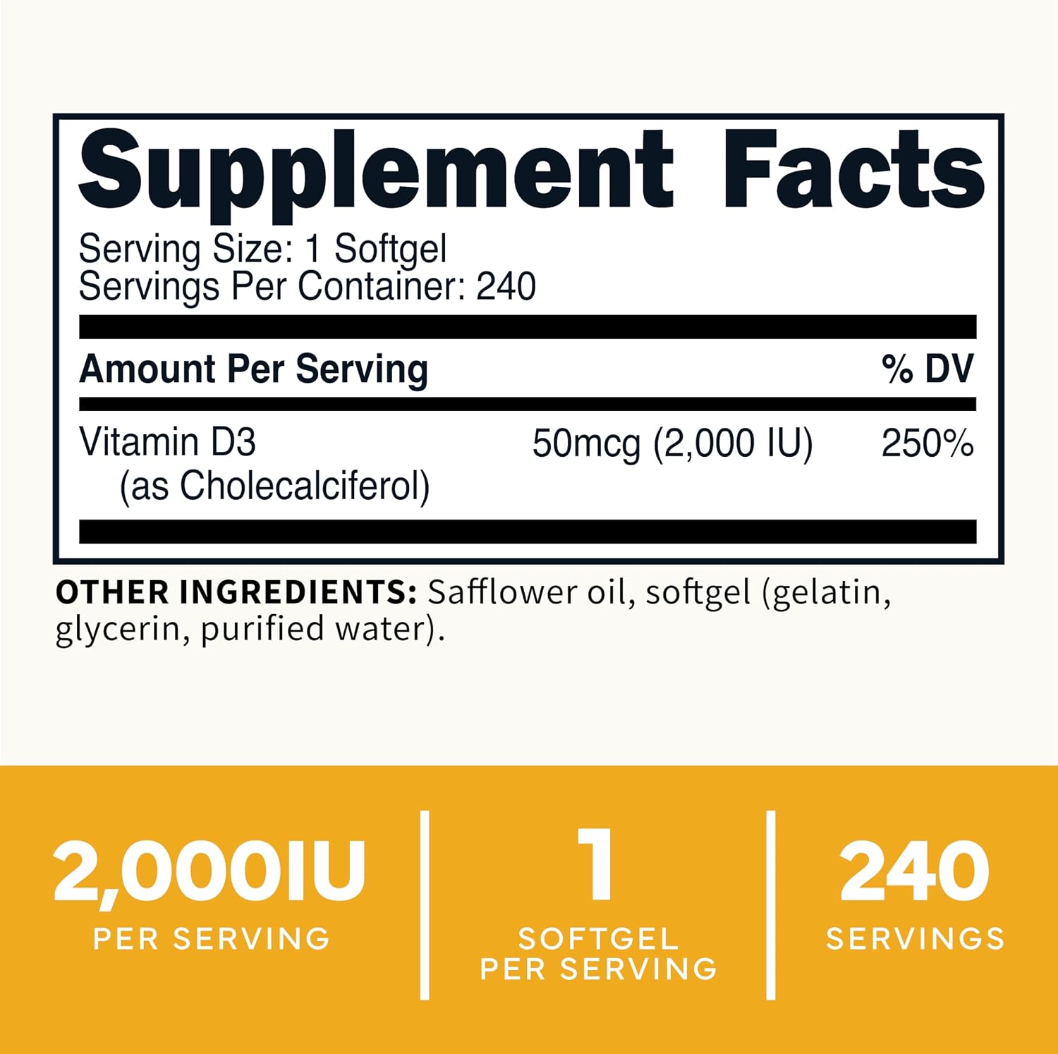 Type Zero Vitamina D3 2000 UI, 240 Cápsulas Blandas - No Transgénico y Sin Gluten