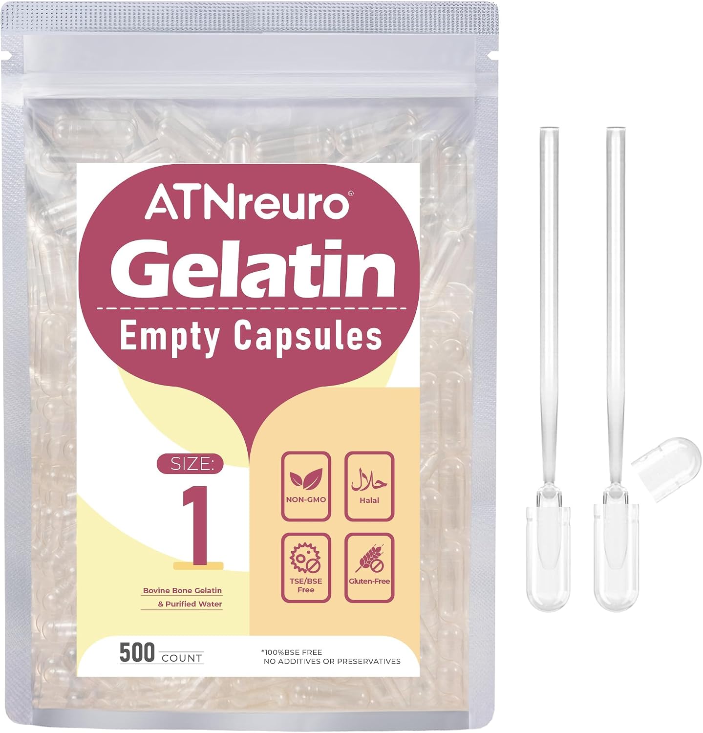 Cápsulas Vacías de Gelatina Tamaño 1 con 2 Micro Cucharas - 100 Unidades - Cápsulas Claras para Polvos Suplementos