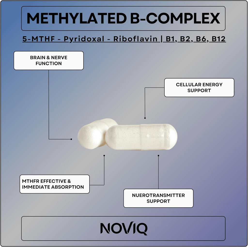 Complejo B Metilado 11-en-1: 680mcg L-Metilfolato (5-MTHF), Tiamina (B1), Riboflavina (B2), Piridoxal (B6), Metilcobalamina (B12) - Vitamina D3 + Nootrópicos - 1,100mg+ por ración - 60 Cápsulas