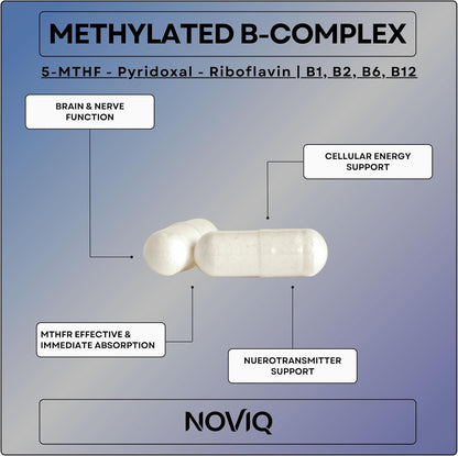 Complejo B Metilado 11-en-1: 680mcg L-Metilfolato (5-MTHF), Tiamina (B1), Riboflavina (B2), Piridoxal (B6), Metilcobalamina (B12) - Vitamina D3 + Nootrópicos - 1,100mg+ por ración - 60 Cápsulas