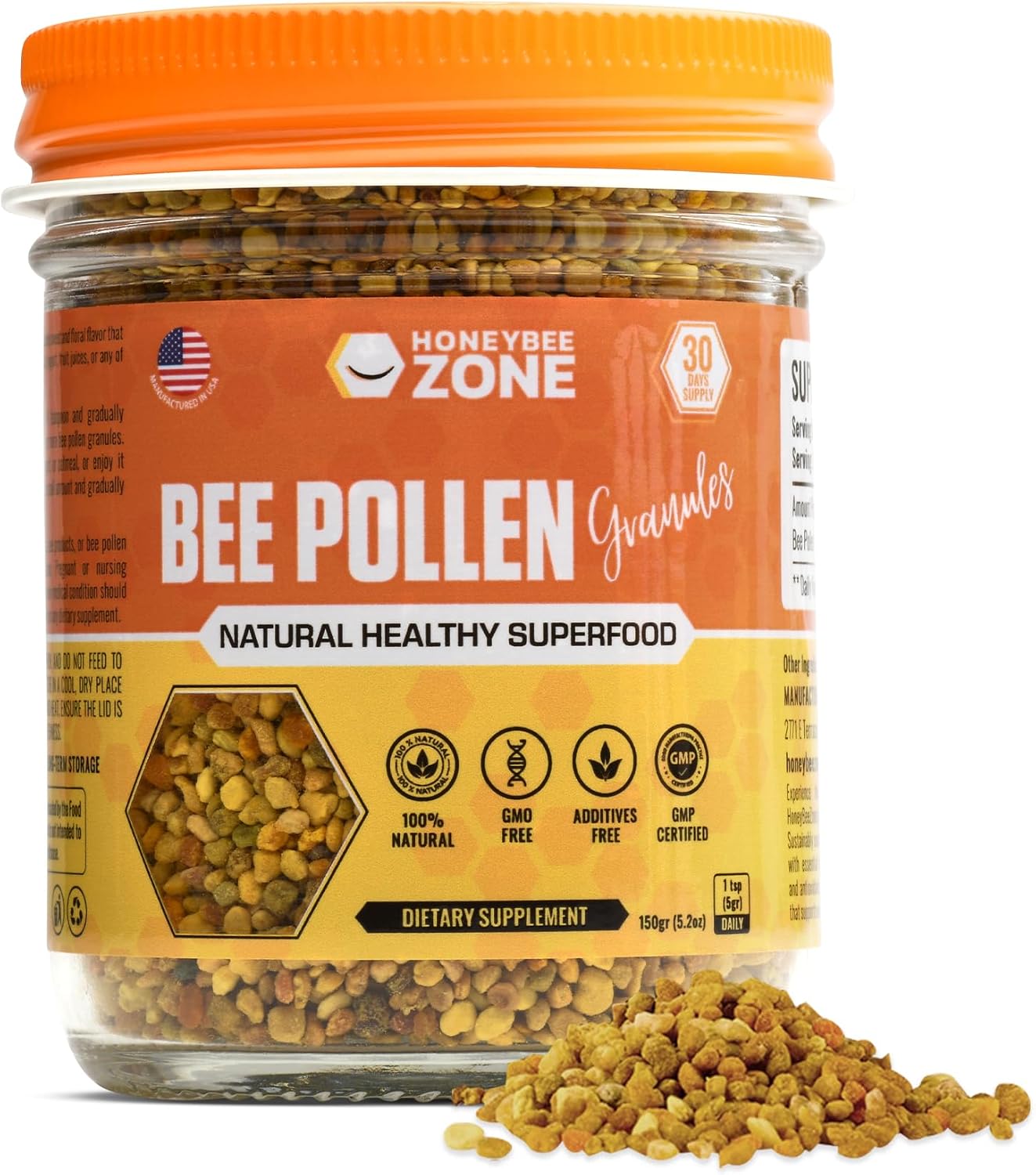 HONEYBEEZONE - Gránulos de Polen de Abeja Crudo, 5.2 oz (147 g), Superalimento Natural