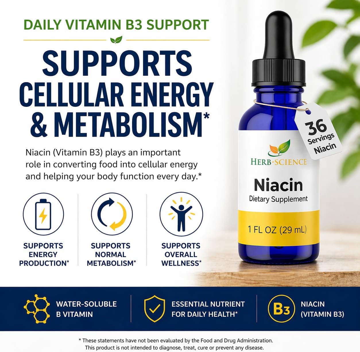 Herb-Science Vitamina B3 (Niacina) Líquida - 30 ml (36 Dosis)