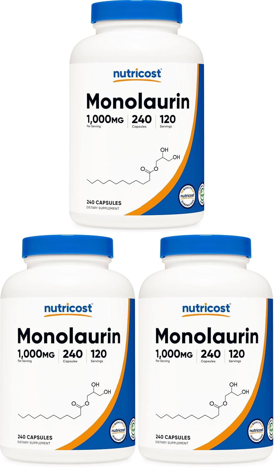 Nutricost Monolaurina 1000 mg (120 Porciones, 240 Cápsulas) - Sin Gluten, No OGM, Vegano