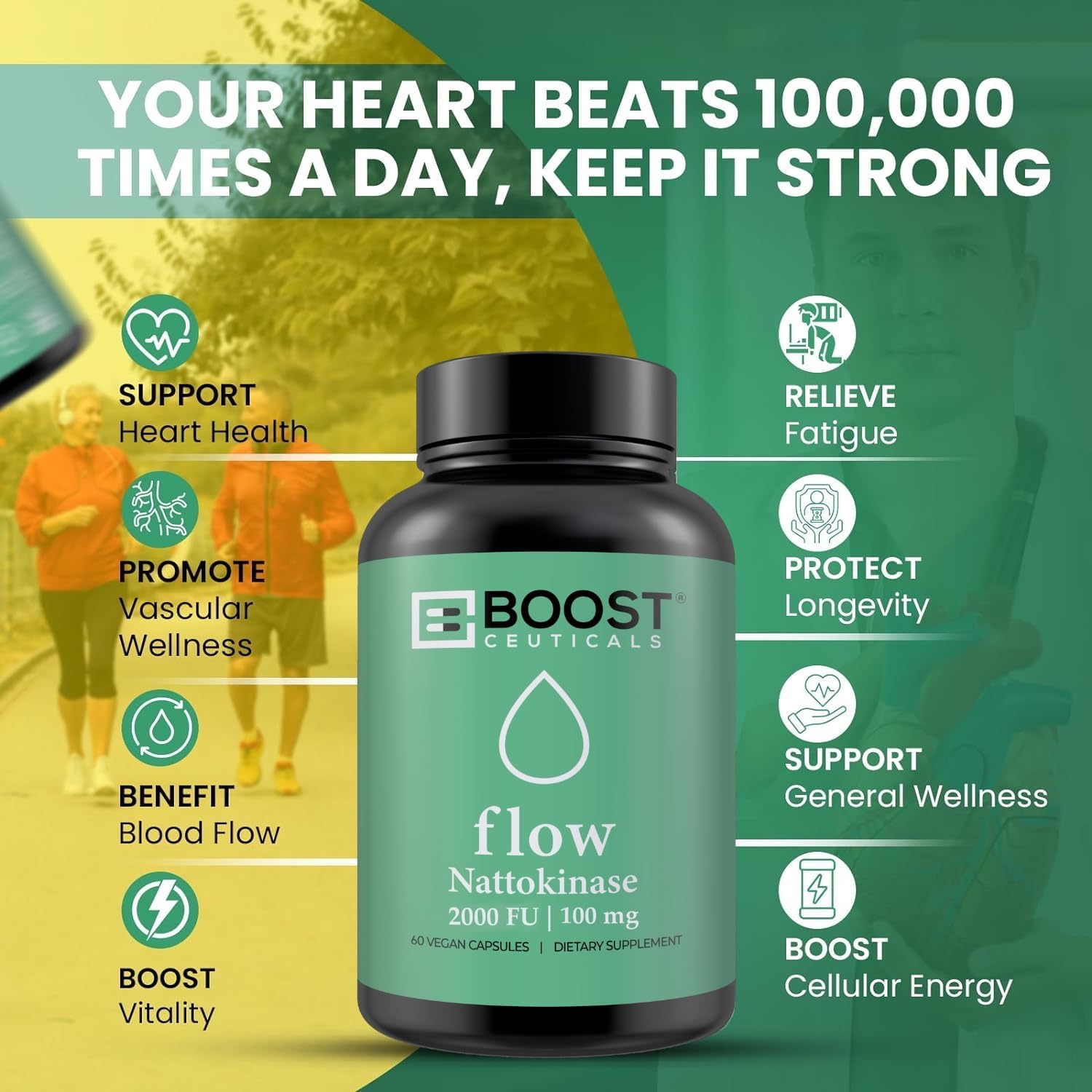 Nattokinase 2000 FU - 60 Cápsulas Veganas - Enzima Fibrinolítica - BoostCeuticals