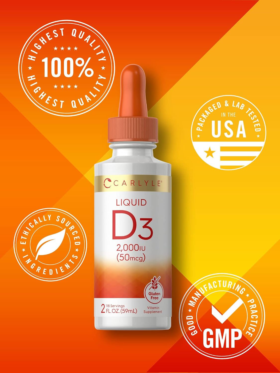 Carlyle Vitamina D3 Gotas Líquidas, 2000 IU (50 mcg), 59 ml (2 fl oz)