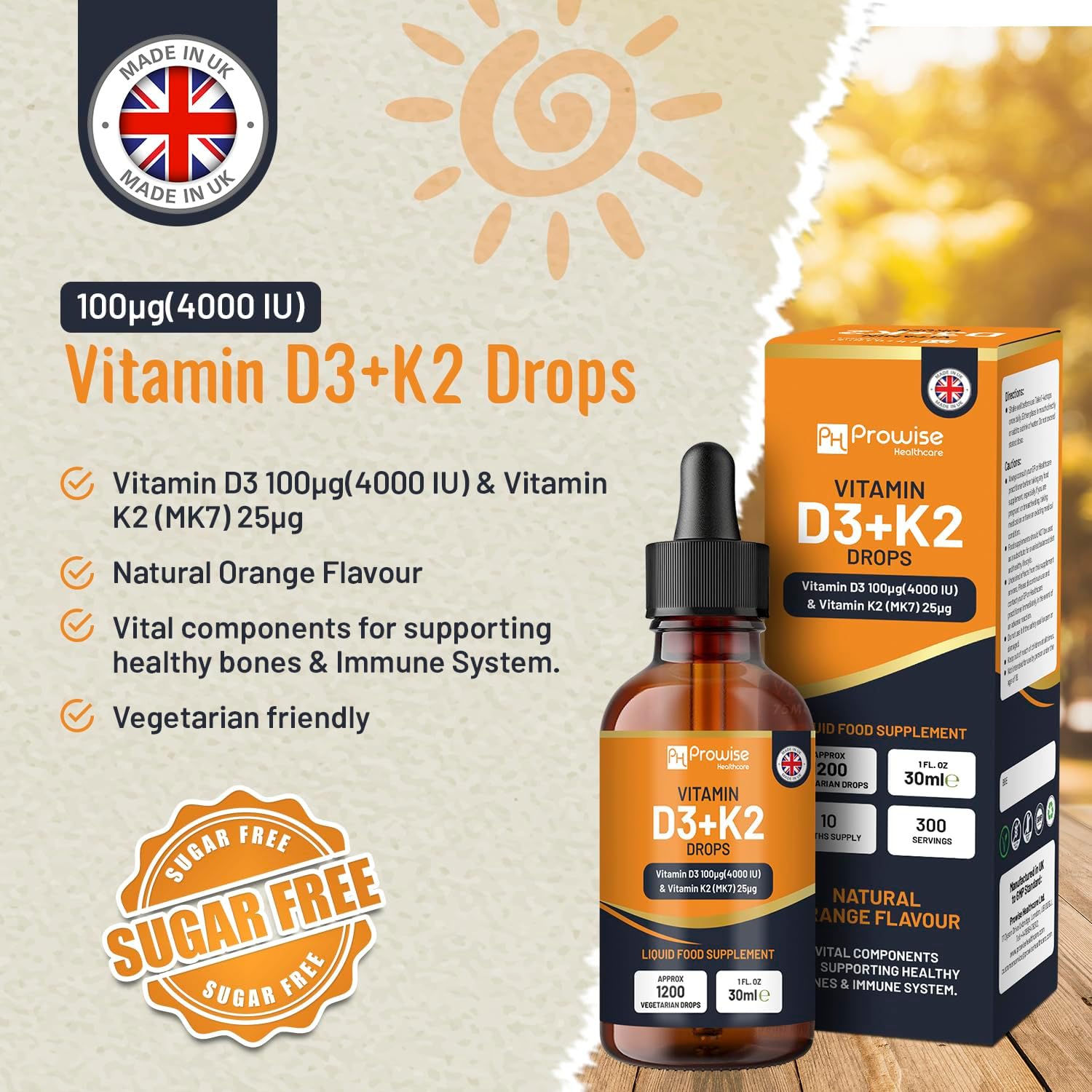 Vitamina D3 4000 UI + K2 MK-7 25 µg Gotas Naranja - Prowise Healthcare (30 ml)