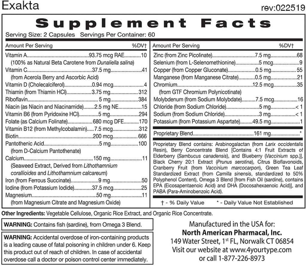 Exakta 120 Cápsulas Vegetales - Multivitamínico