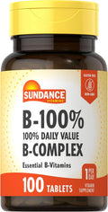 Complejo B de Sundance 100% Valor Diario | 100 Comprimidos | Suplemento Vegetariano, No-GMO y Sin Gluten