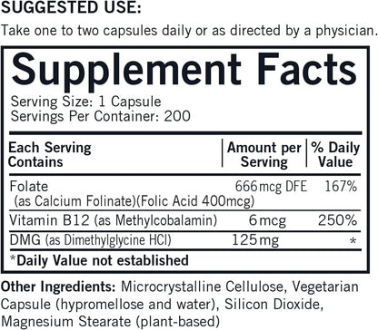 DMG 125 mg con Folato y Metil B12 de Kirkman – Contribuye al metabolismo energético normal: La vitamina B12 – Image 2