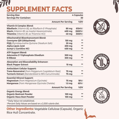 Resciency Suplemento Mitocondrial 2326 mg - ATP, CoQ10, PQQ, Vitaminas - 120 Cápsulas – Image 2