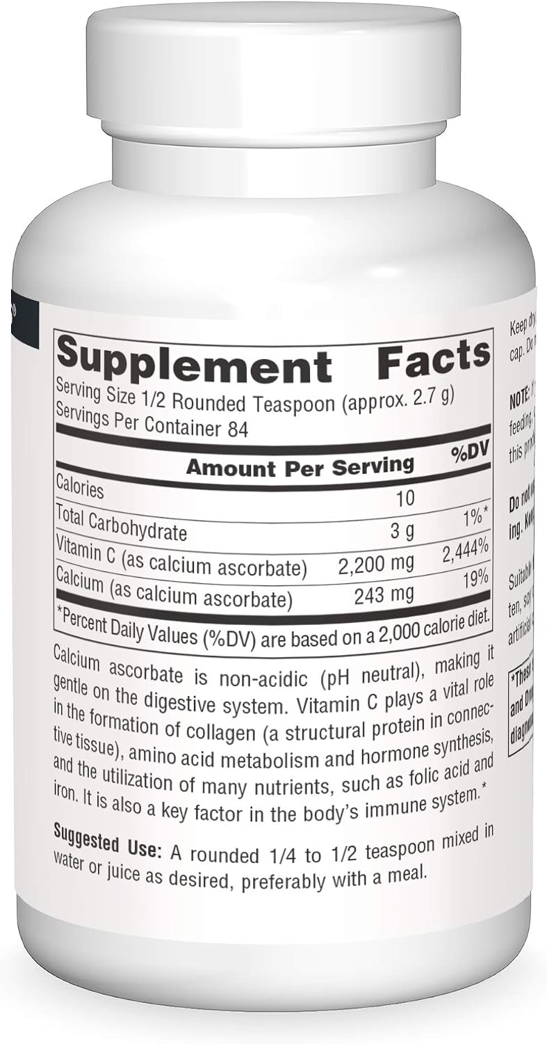 Source Naturals Calcium Ascorbate, Vitamina C en polvo - Apoya el sistema inmunológico - 227 g (8 oz)