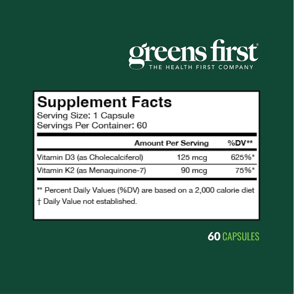 Greens First Vitamina D3+K2 - 60 Cápsulas Vegetales