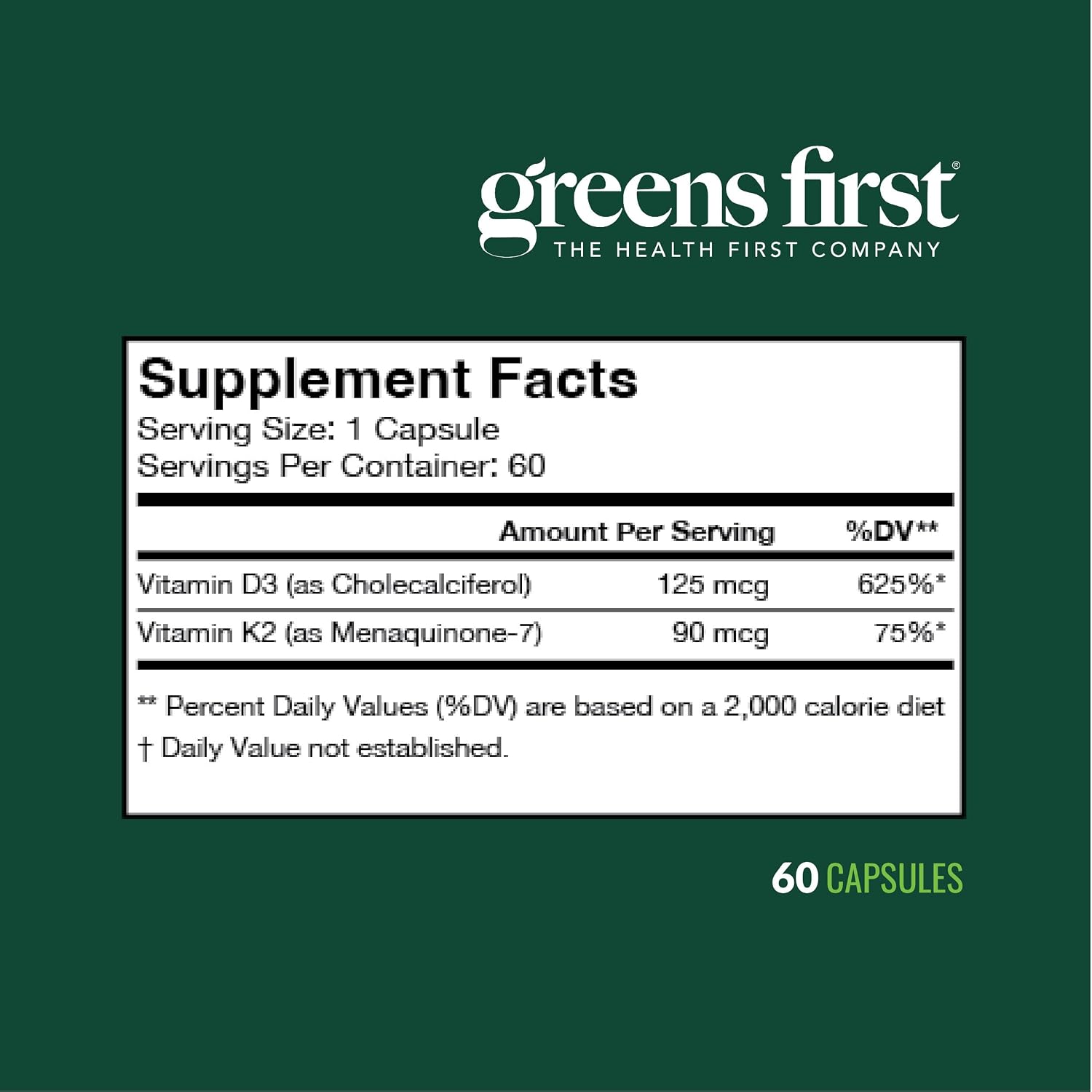 Greens First Vitamina D3+K2 - 60 Cápsulas Vegetales